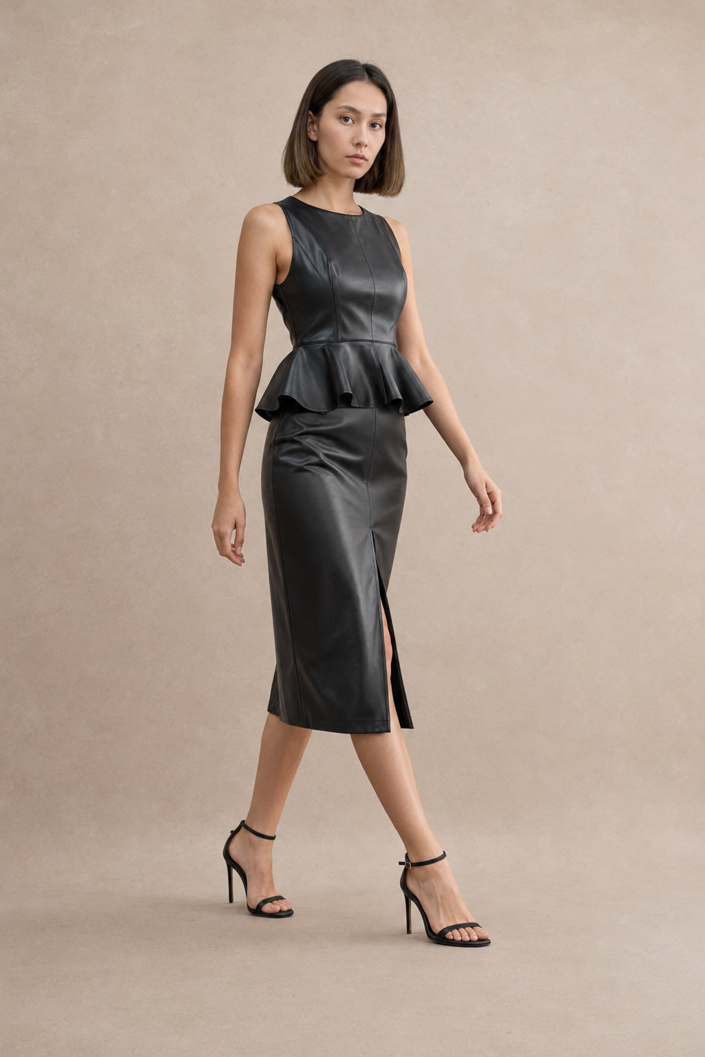 Char Vegan Leather Peplum 2-Piece Set