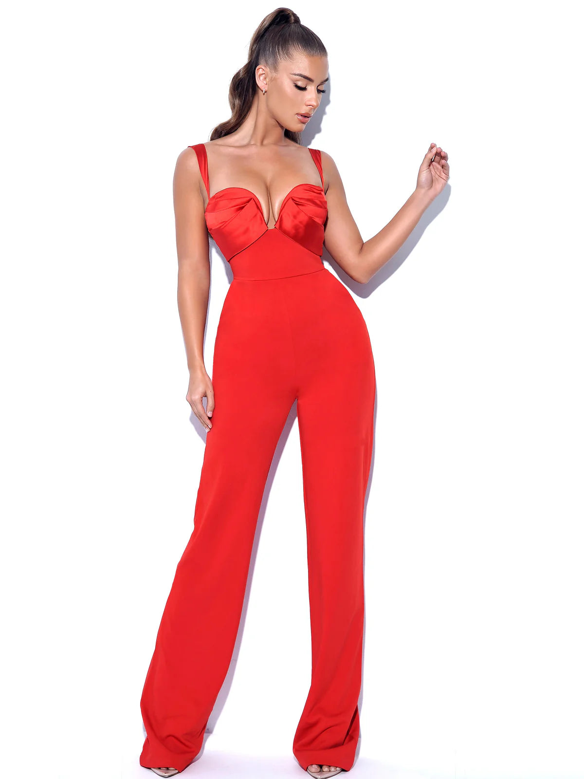 Red Satin & Crepe Jumpsuit