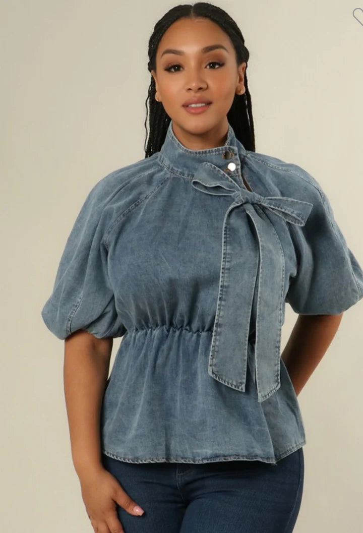 Bow Me Denim Top Perfect Fit