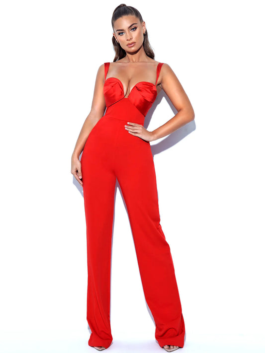 Red Satin & Crepe Jumpsuit
