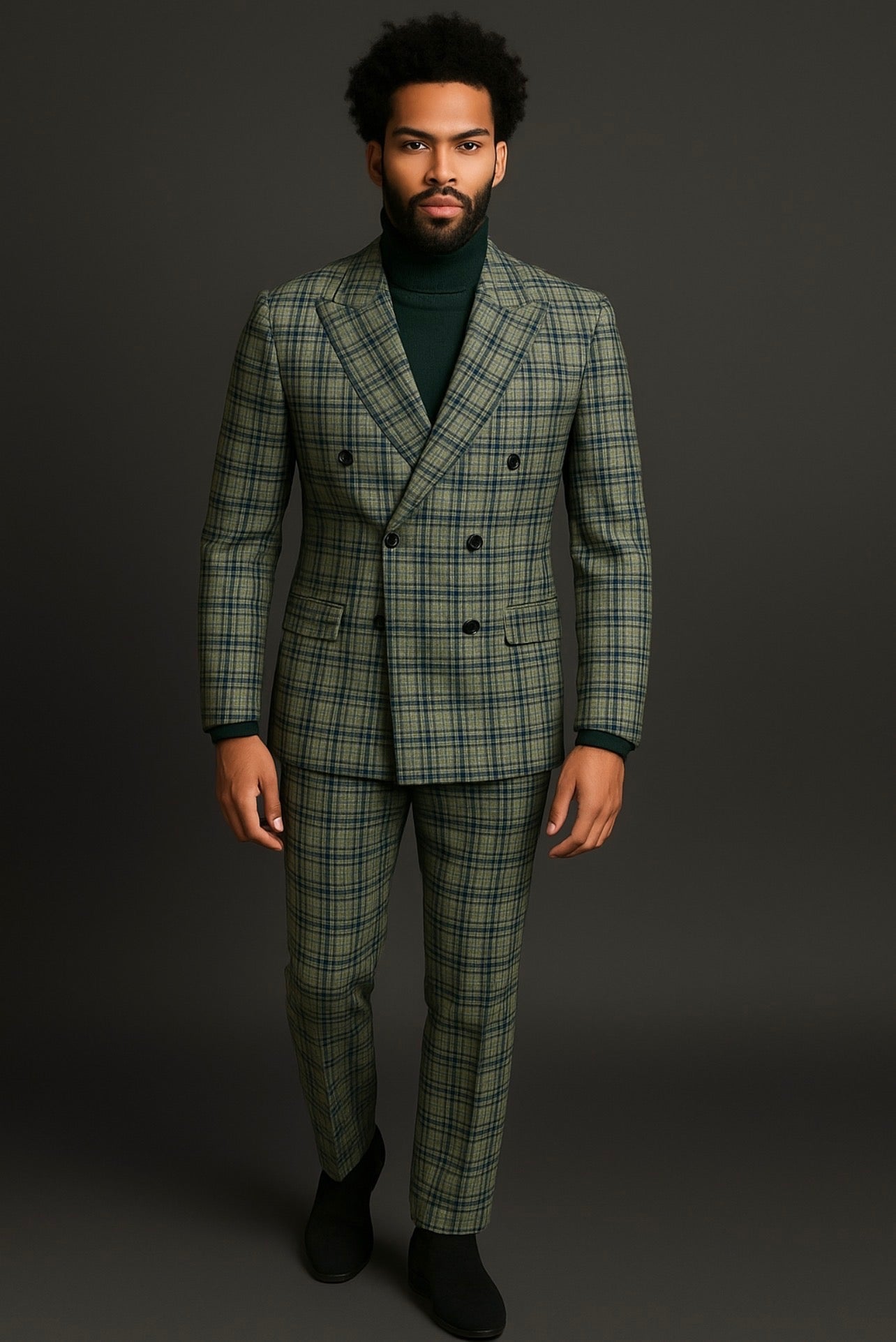 Milano Green & Blue Plaid Suit