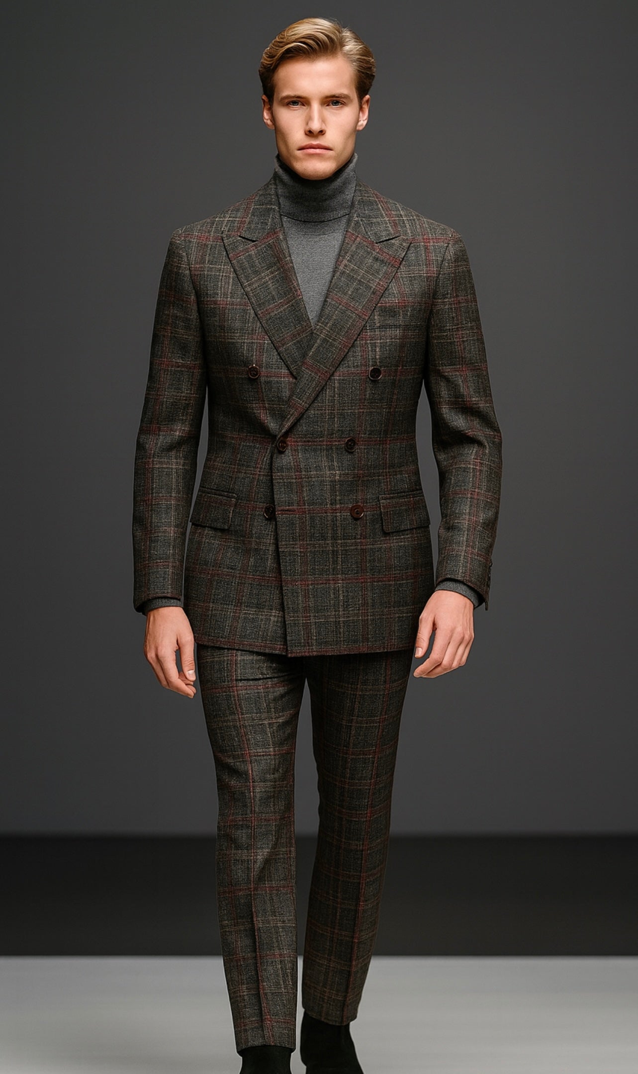 Milano Charcoal & Red Plaid Suit