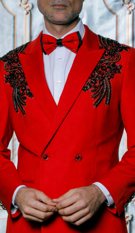 Applique 2pc Double Breasted Suit