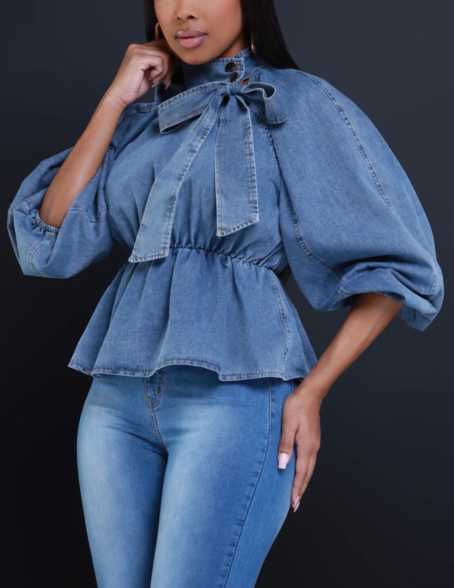 Bow Me Denim Top Perfect Fit