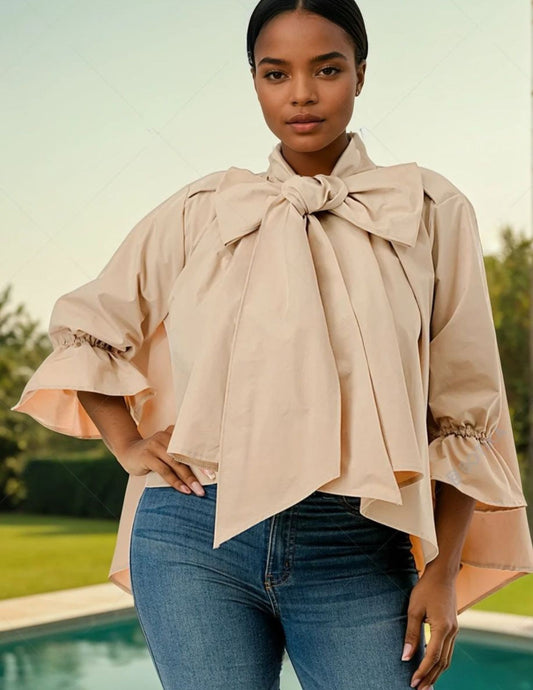 Beige Bow Blouse
