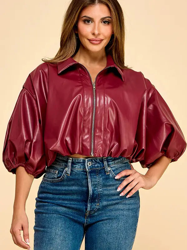 Rouge Cropped Zip-Up