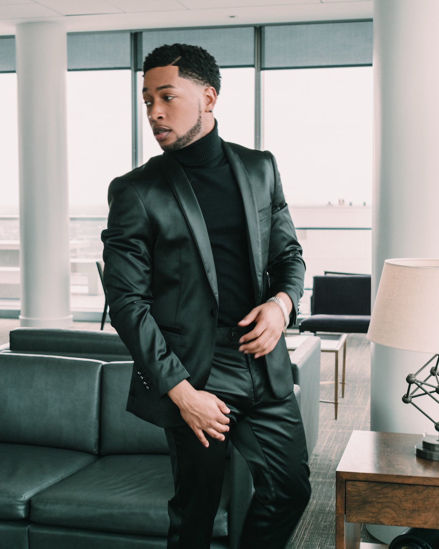 Power satin suit - prom wedding formal