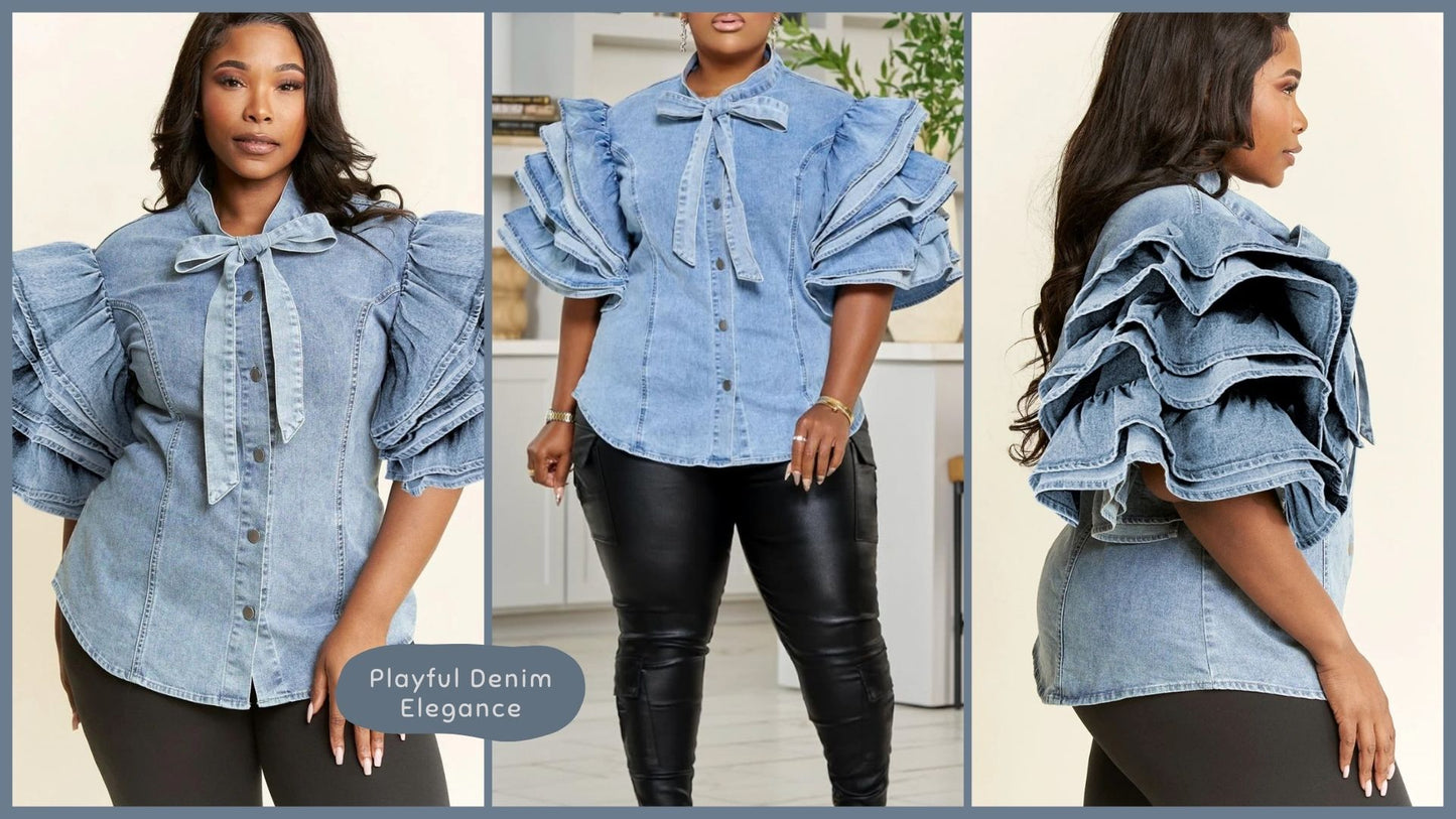 Joi Denim Ruffle Shirt