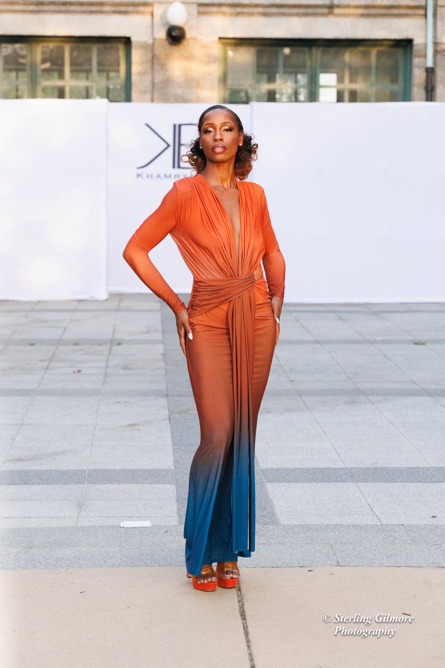 Ombre Ruched Maxi Dress