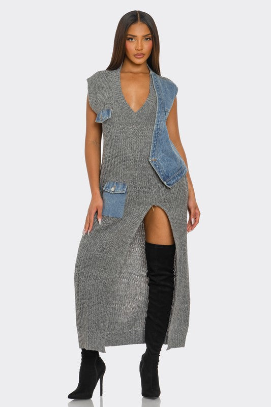 Edgy Knit Denim Dress