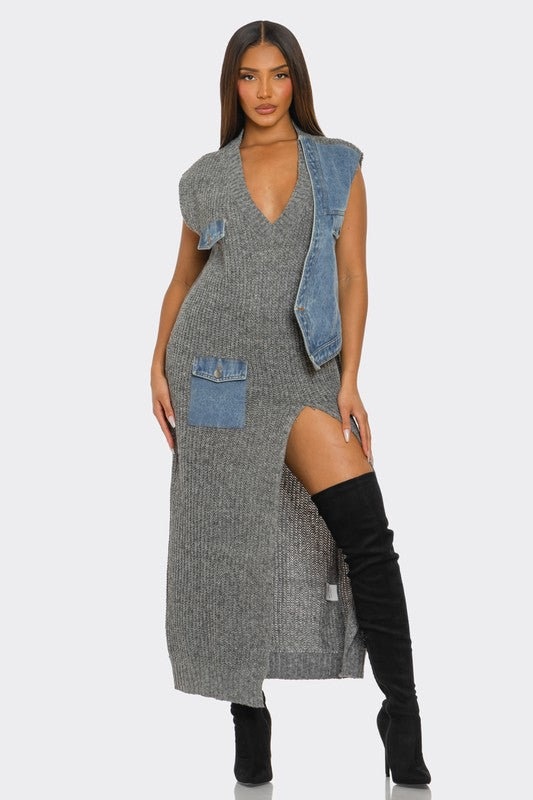 Edgy Knit Denim Dress