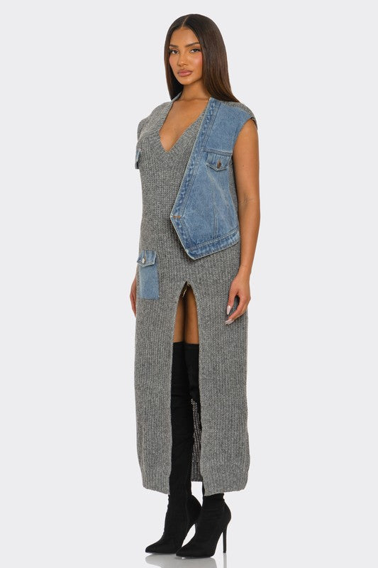 Edgy Knit Denim Dress