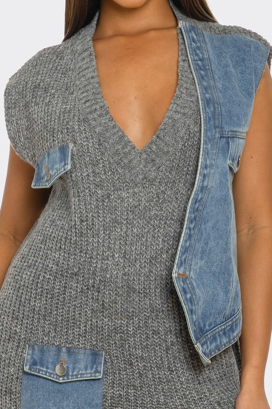 Edgy Knit Denim Dress