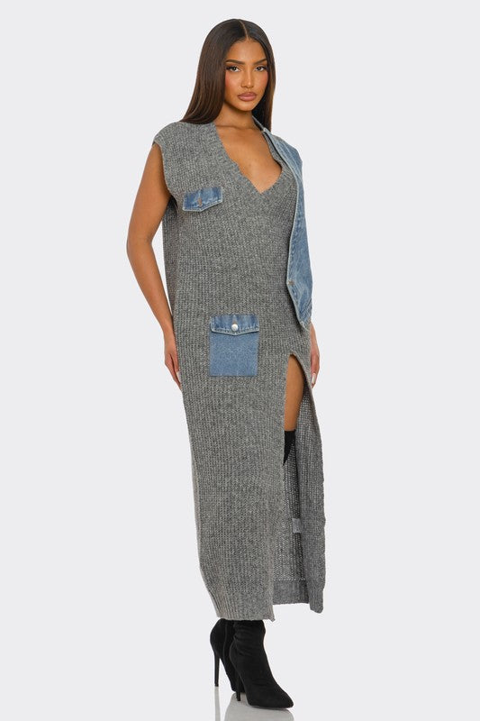 Edgy Knit Denim Dress
