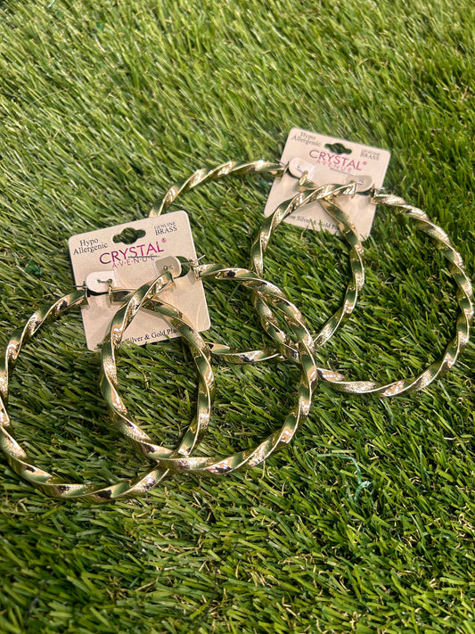 Double Twist Gold Hoops