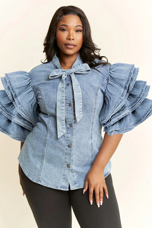 Joi Denim Ruffle Shirt