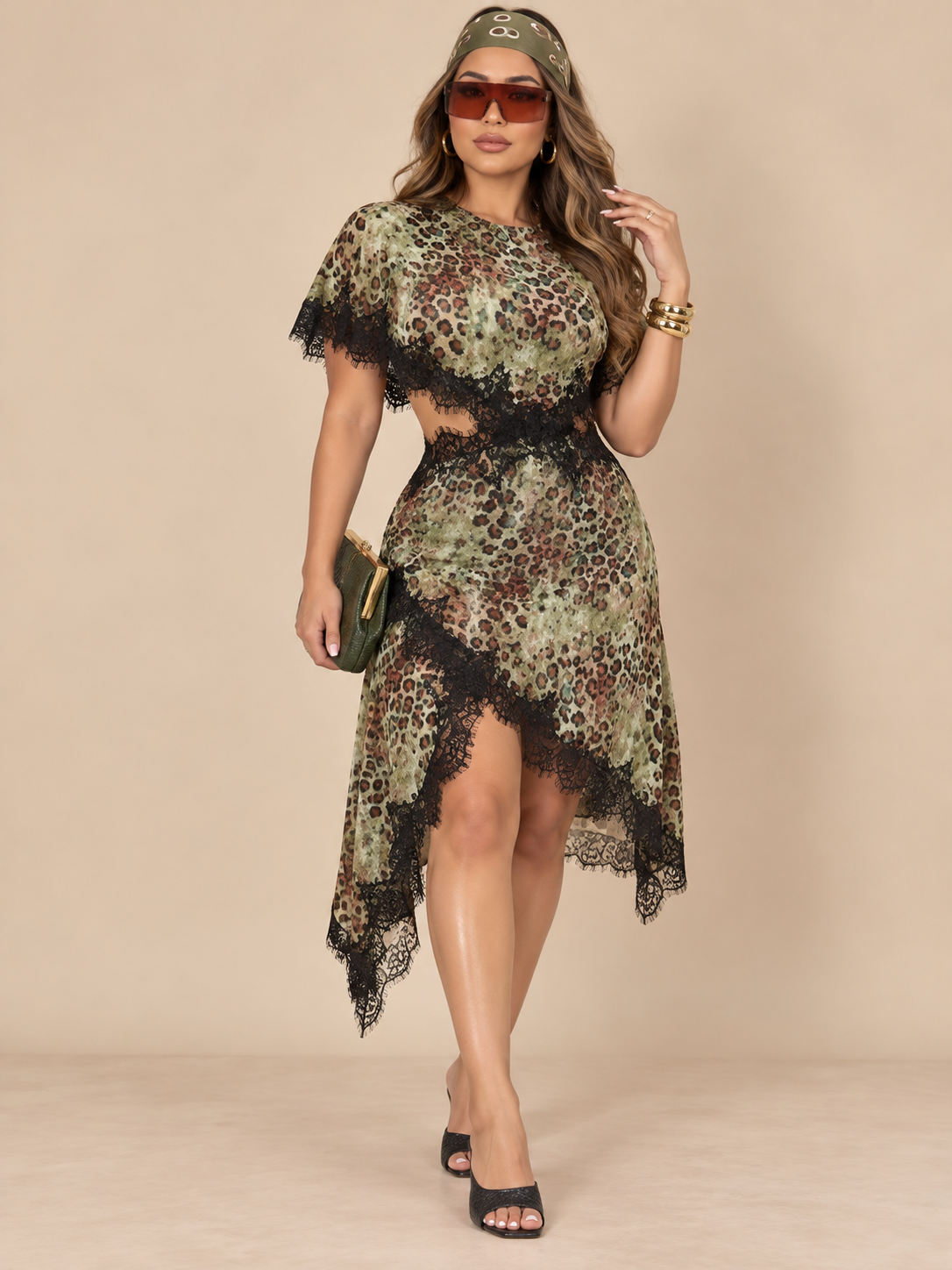 Wild Lace Cutout Print Dress
