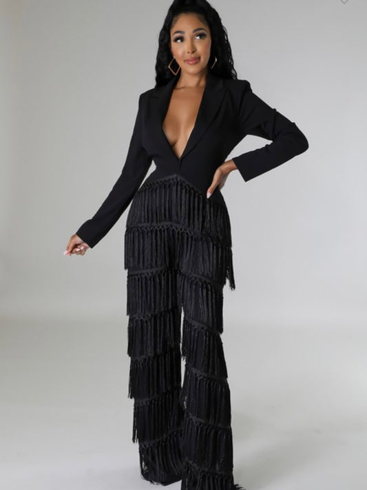 One Night Out Fringe Jumpsuit