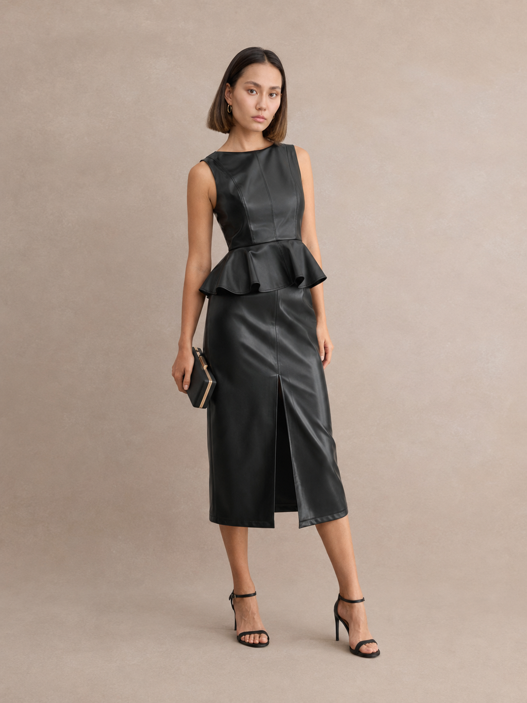 Char Vegan Leather Peplum 2-Piece Set