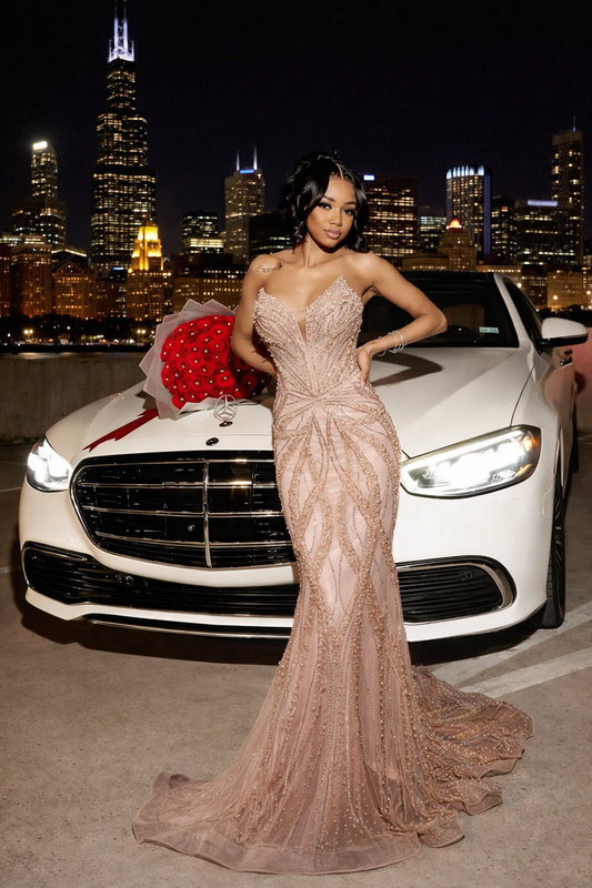 Rose Gold Pearl Formal Gown