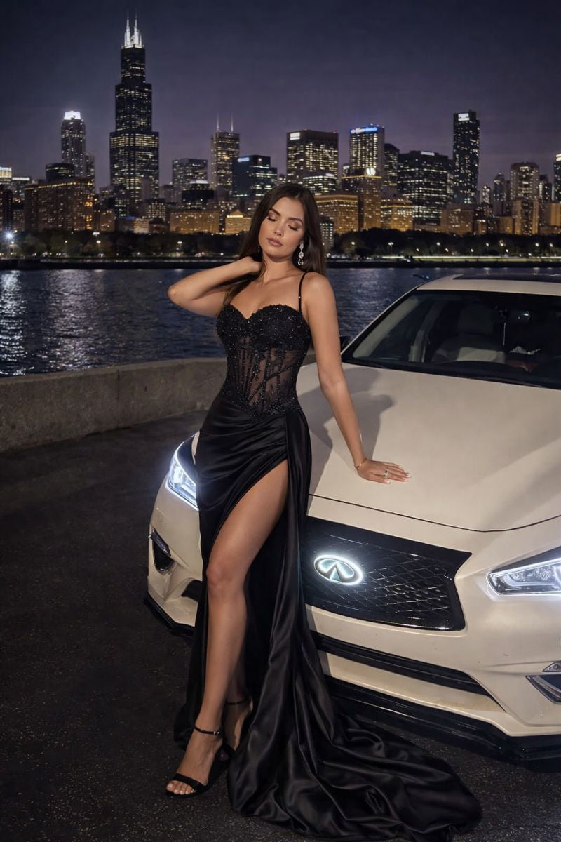 Lace and Satin Fitted Prom Dress