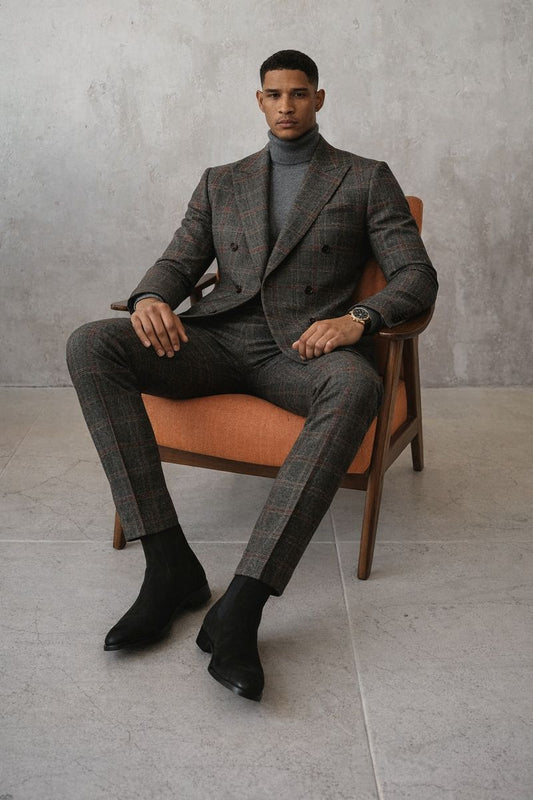 Milano Charcoal & Red Plaid Suit