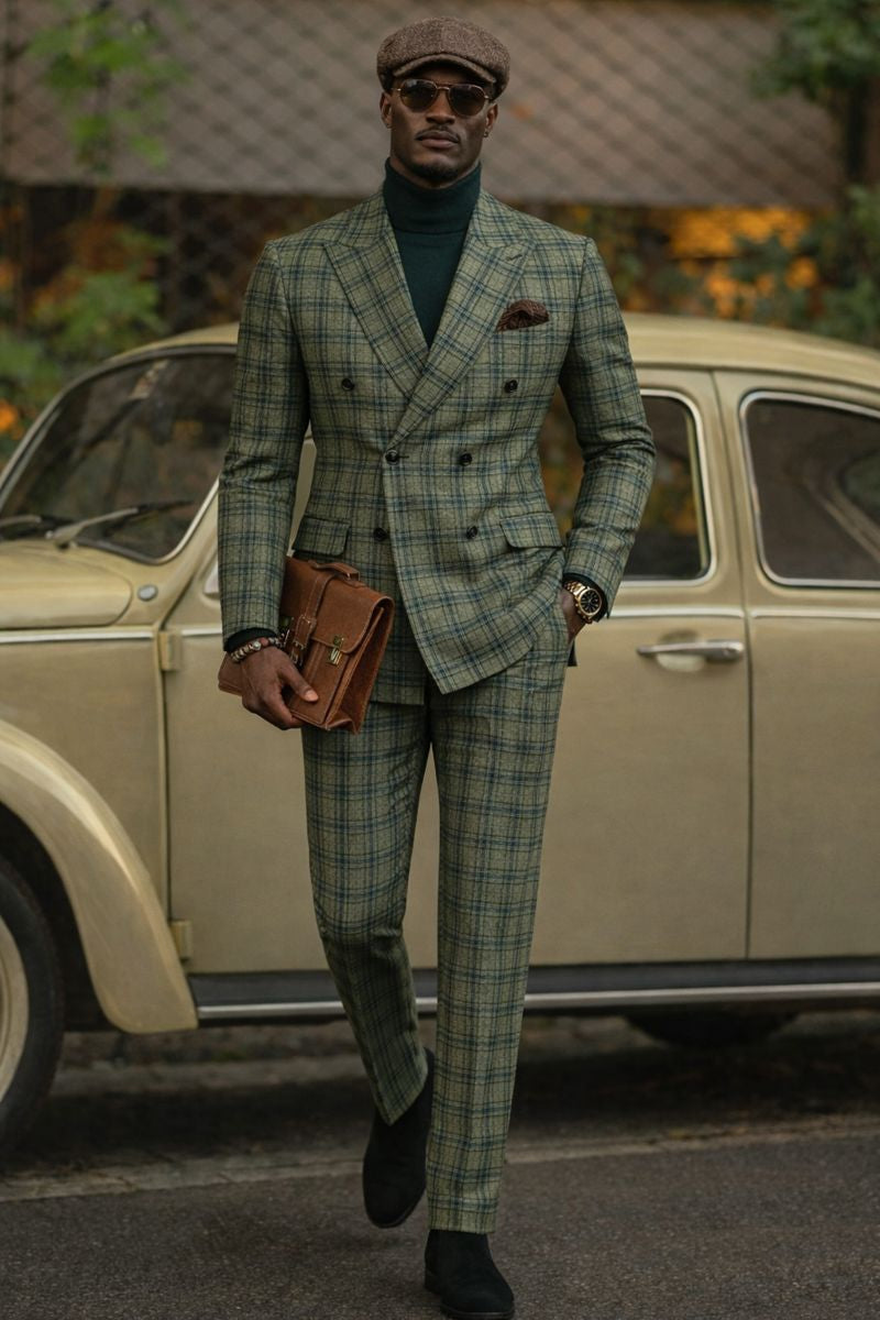 Milano Green & Blue Plaid Suit