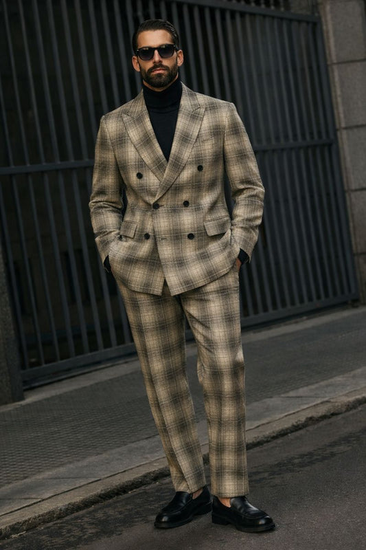 Milano Tan Plaid Suit