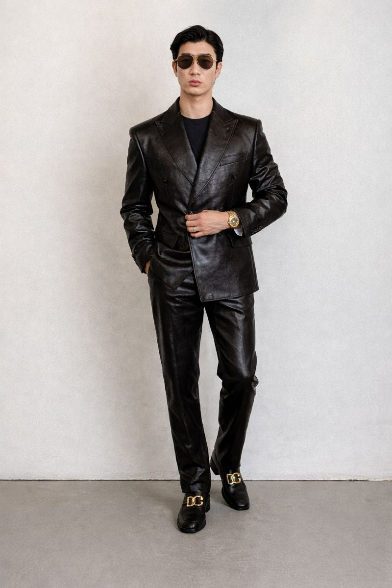 Wax Faux Leather Double Breasted Suit