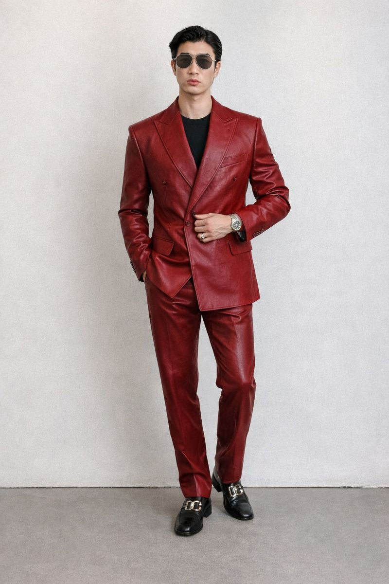 Wax Faux Leather Double Breasted Suit