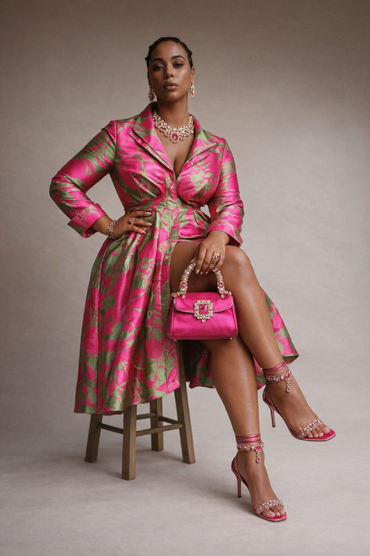 Bold Bloom Double Collar Dress Jacket