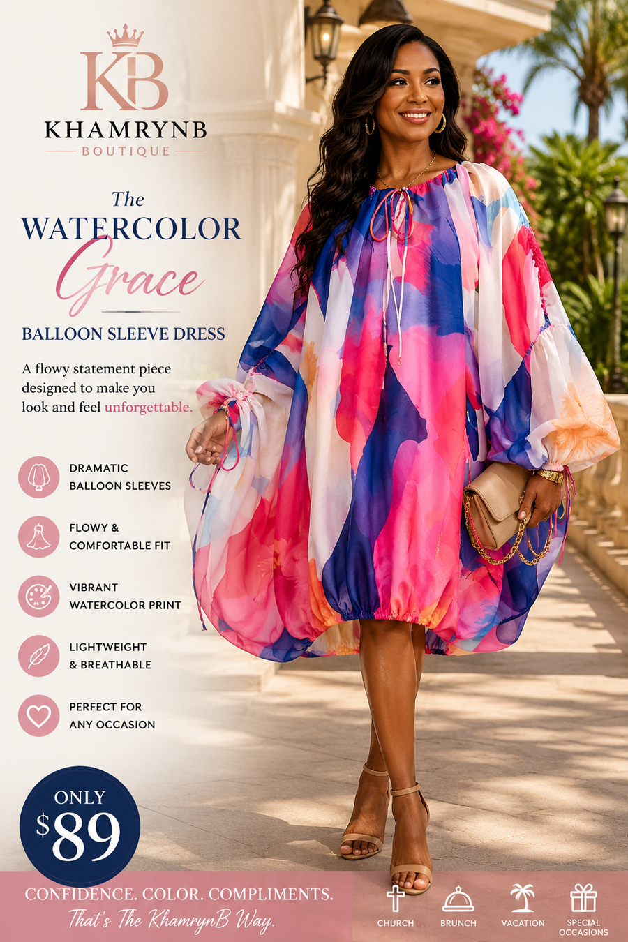Art Basil Balloon Sleeve Dress