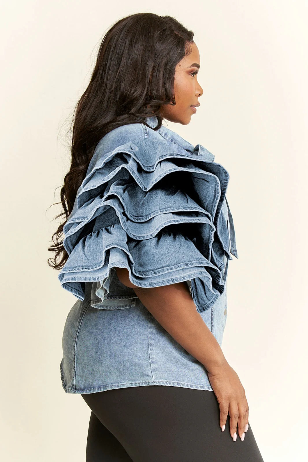 Joi Denim Ruffle Shirt