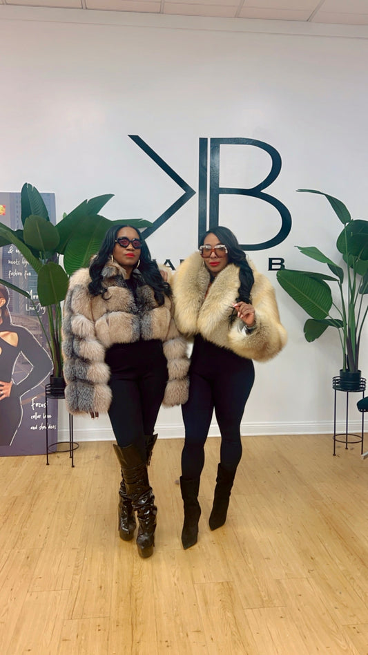 Crystal bubble real fox fur coat