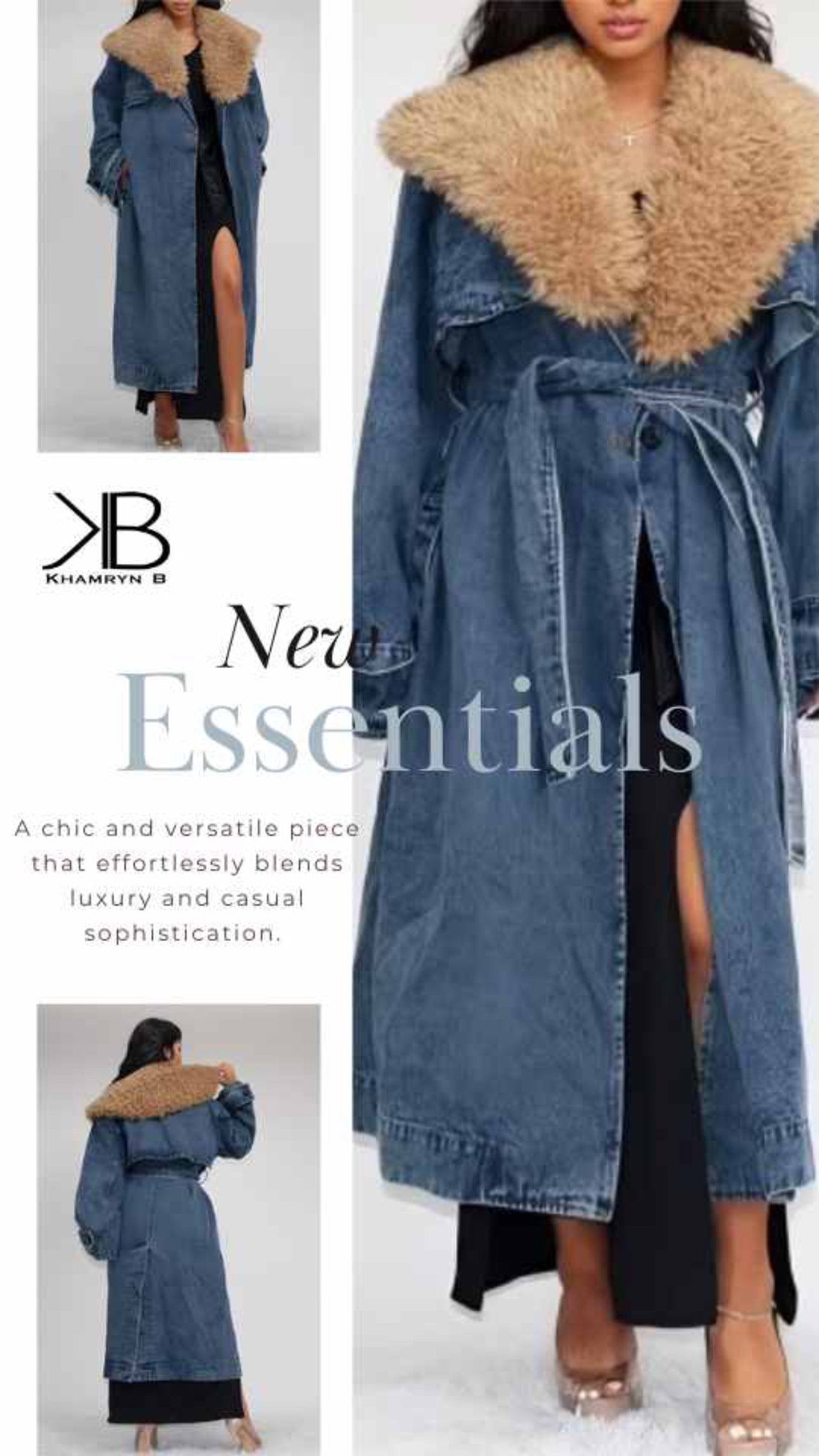 Fur Denim Trench Coat