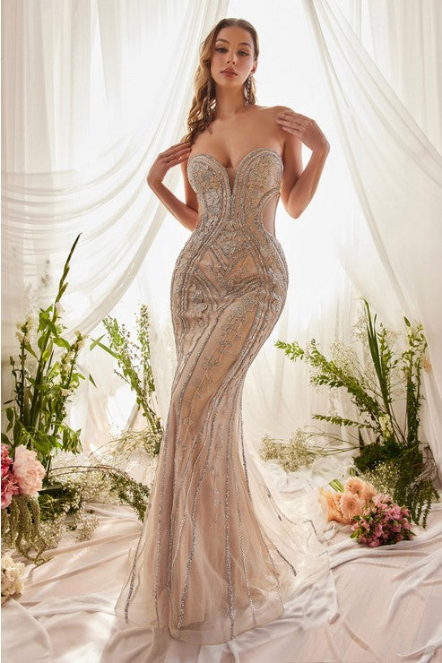 Lace Crystal Stud Prom Dress