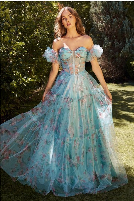 Blue Floral Ball Gown