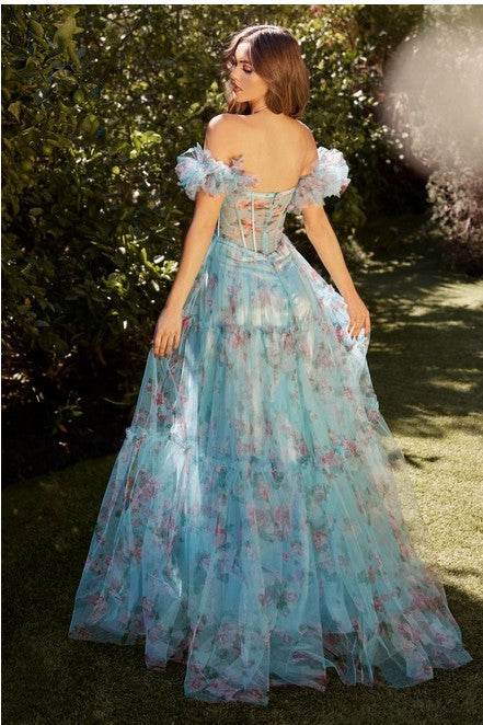 Blue Floral Ball Gown