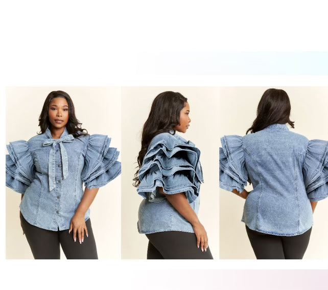 Joi Denim Ruffle Shirt