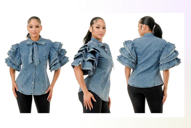 Joi Denim Ruffle Shirt