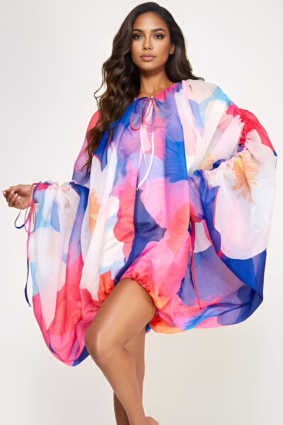 The Watercolor Grace Balloon Sleeve Dress