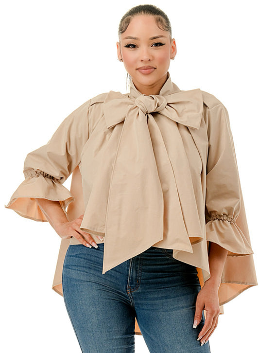 Beige Bow Blouse