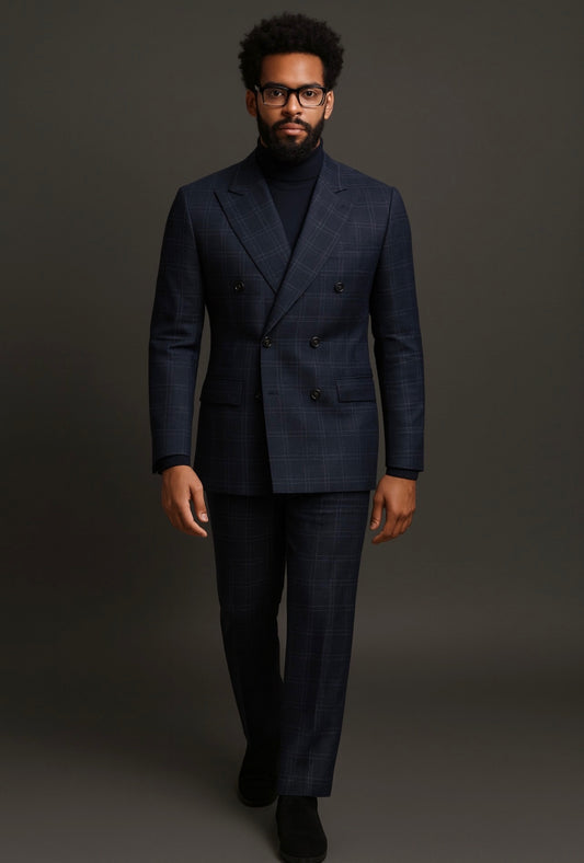 Milano Navy Plaid Suit