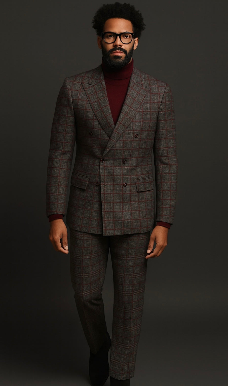 Milano Charcoal & Red Plaid Suit
