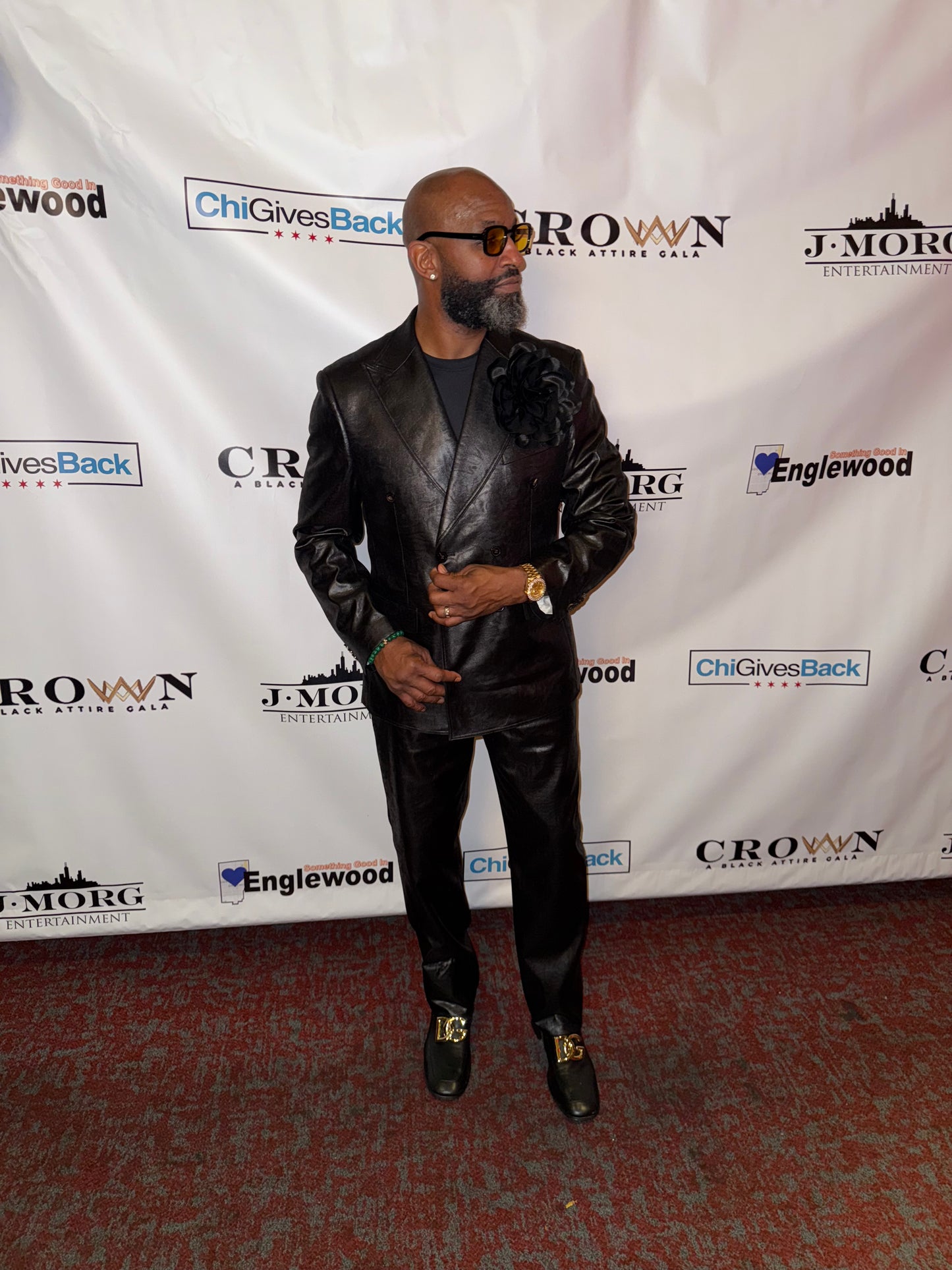 Wax Faux Leather Double Breasted Suit