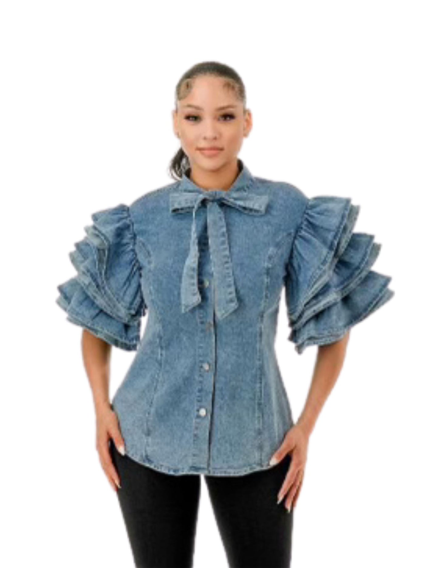 Joi Denim Ruffle Shirt