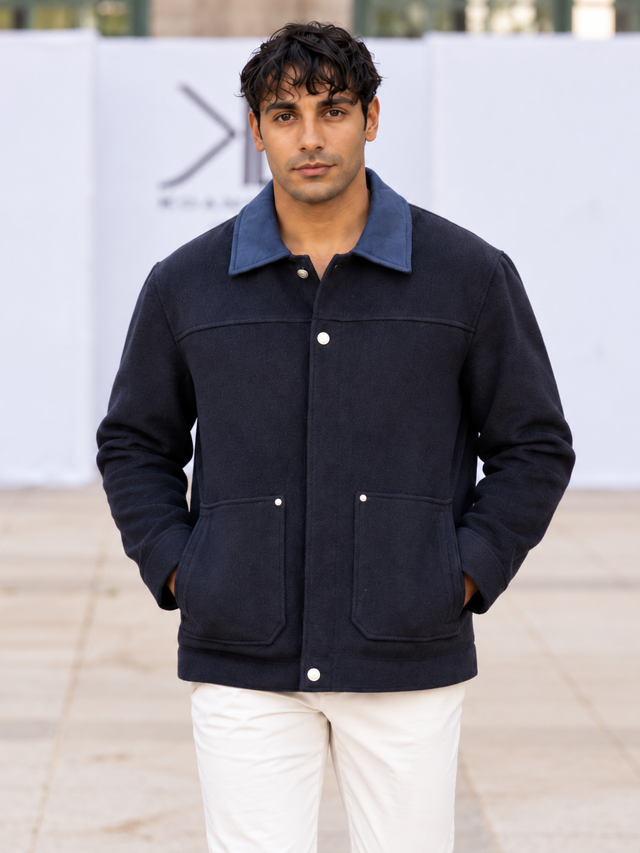 Milano Men's Navy Contrast Collar Jacket