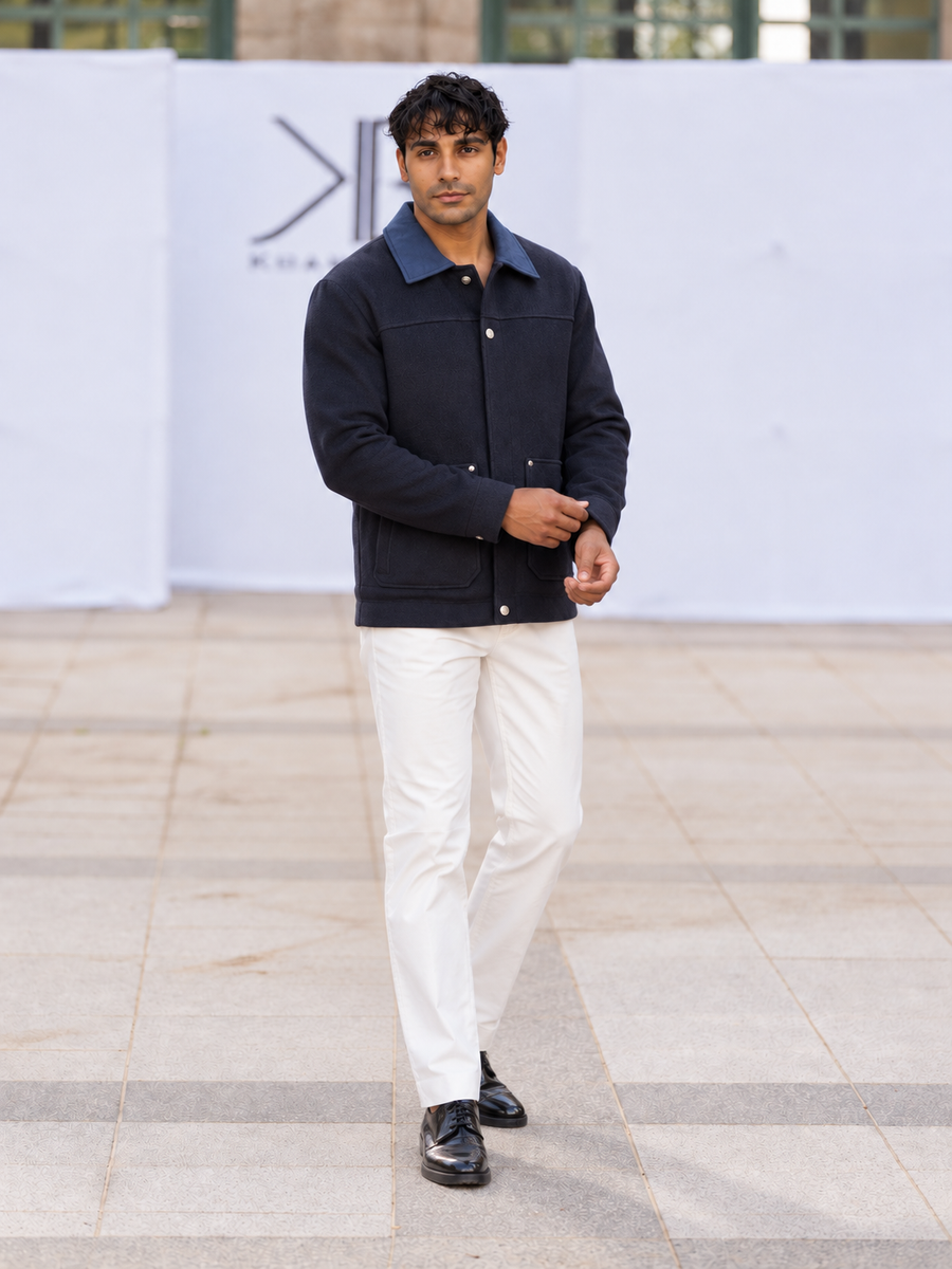 Milano Men's Navy Contrast Collar Jacket