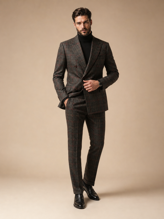 Milano Charcoal & Red Plaid Suit