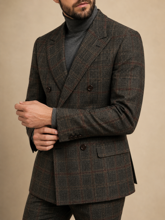 Milano Charcoal & Red Plaid Suit